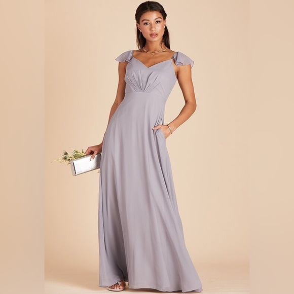 *NWT* Birdy Grey Kae Chiffon Silver Bridesmaid Dress Small No Slit - Picture 2 of 11